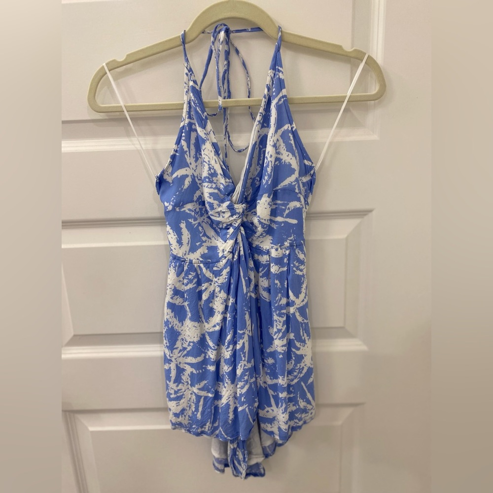BLUE & WHITE HALTER ROMPER SIZE SMALL